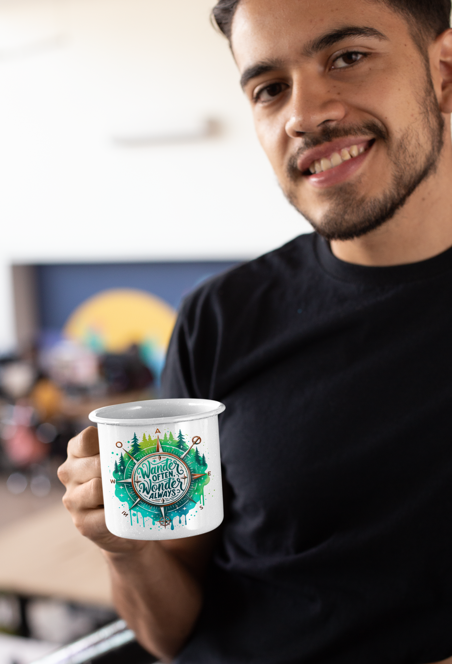 Enamel Mug "Wander Often, Wonder Always"