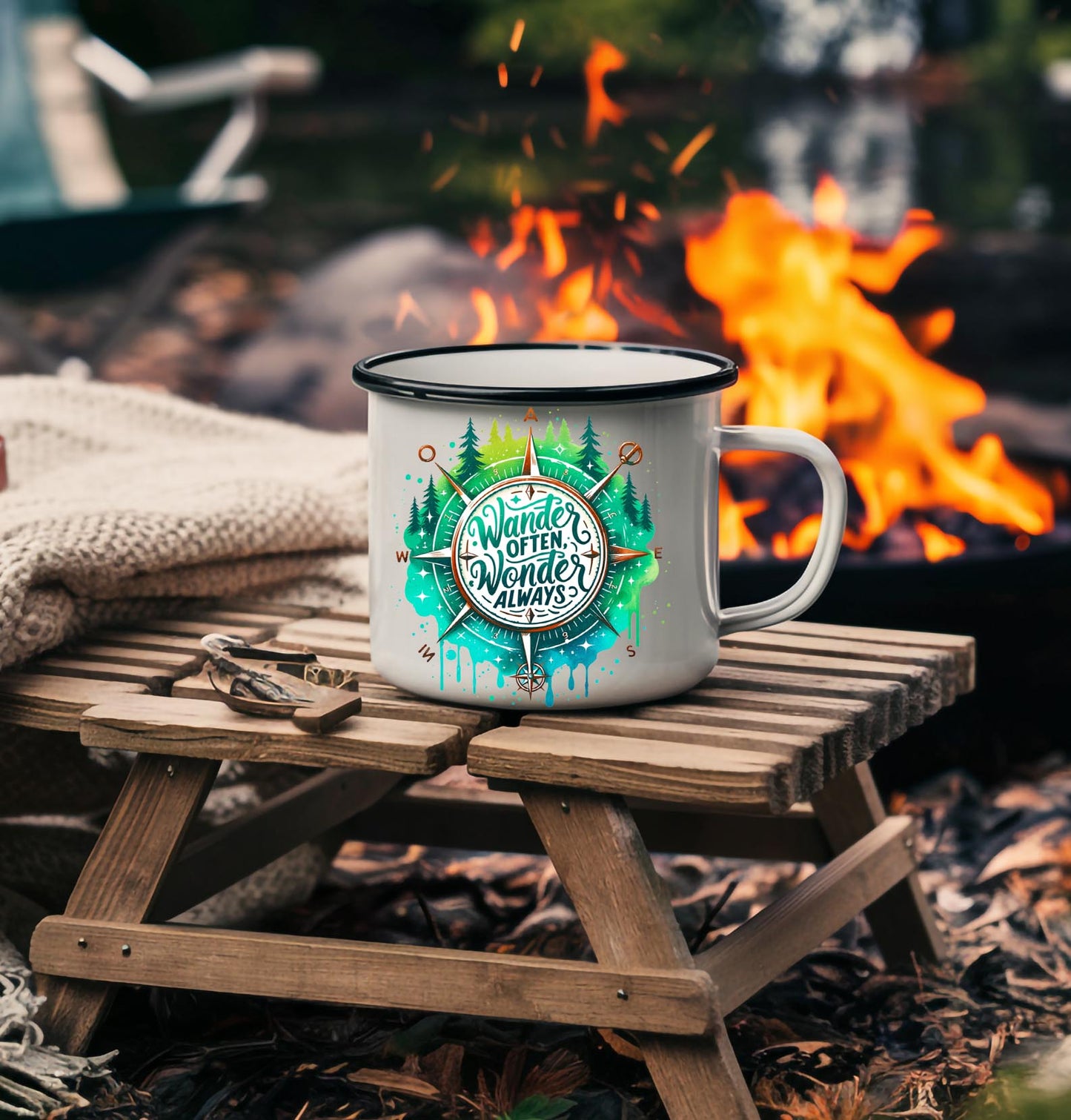 Enamel Mug "Wander Often, Wonder Always"