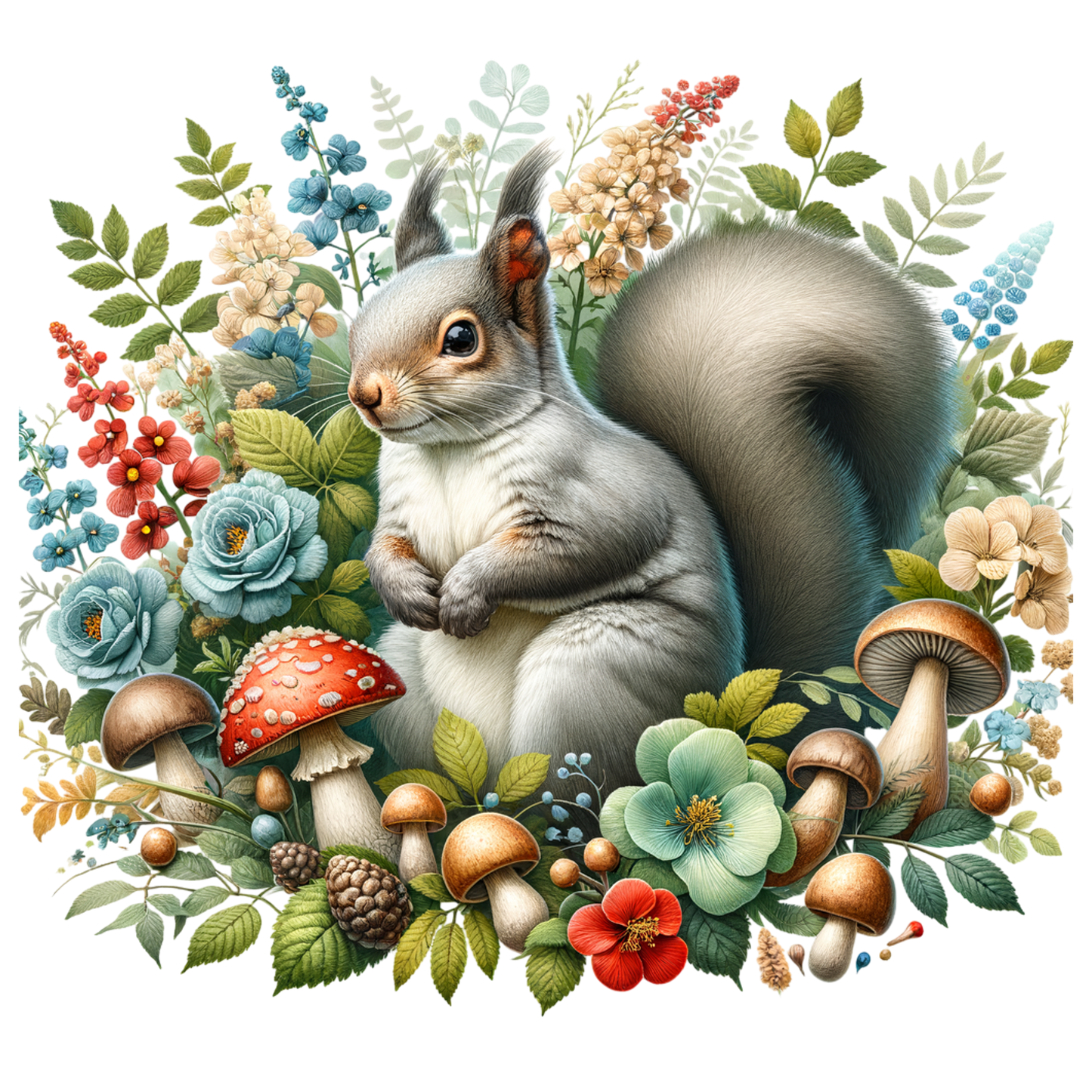 Softstyle t-shirt "Poppies & Vintage Squirrel" Gildan