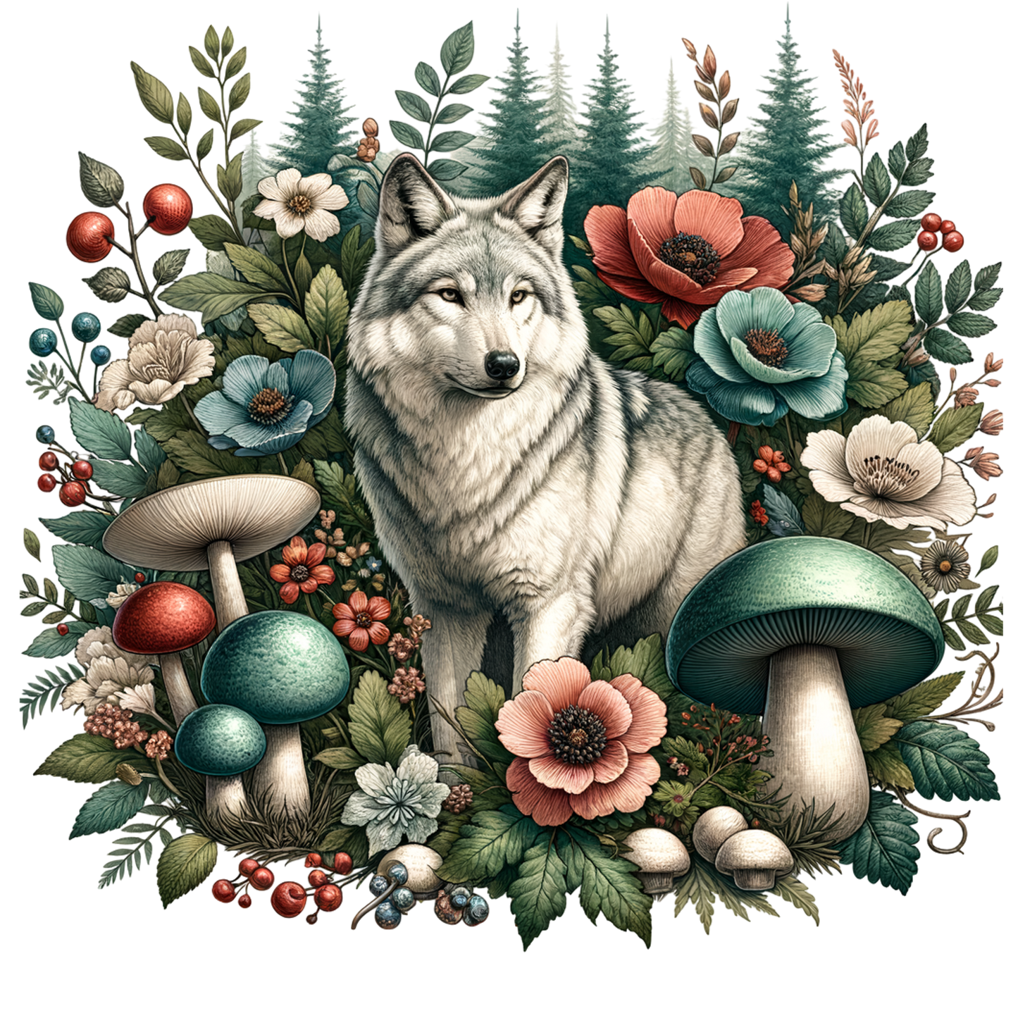 Softstylel Unisex T-Shirt "Poppies & Vintage Inspired Grey Wolf" Gildan
