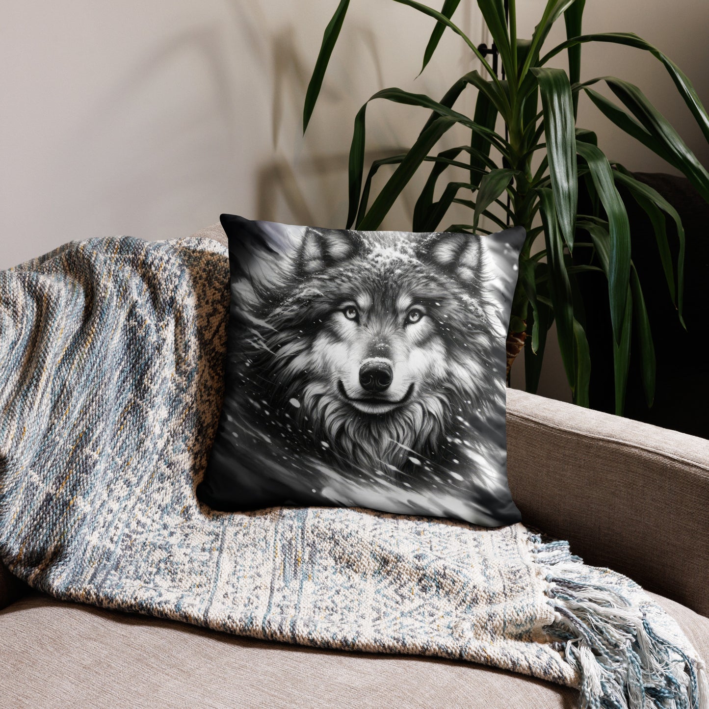 Basic Pillow Snow Wolf 04Blk