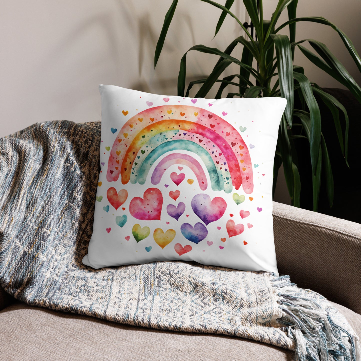 Basic Pillow "Rainbow and Hearts" Falling hearts