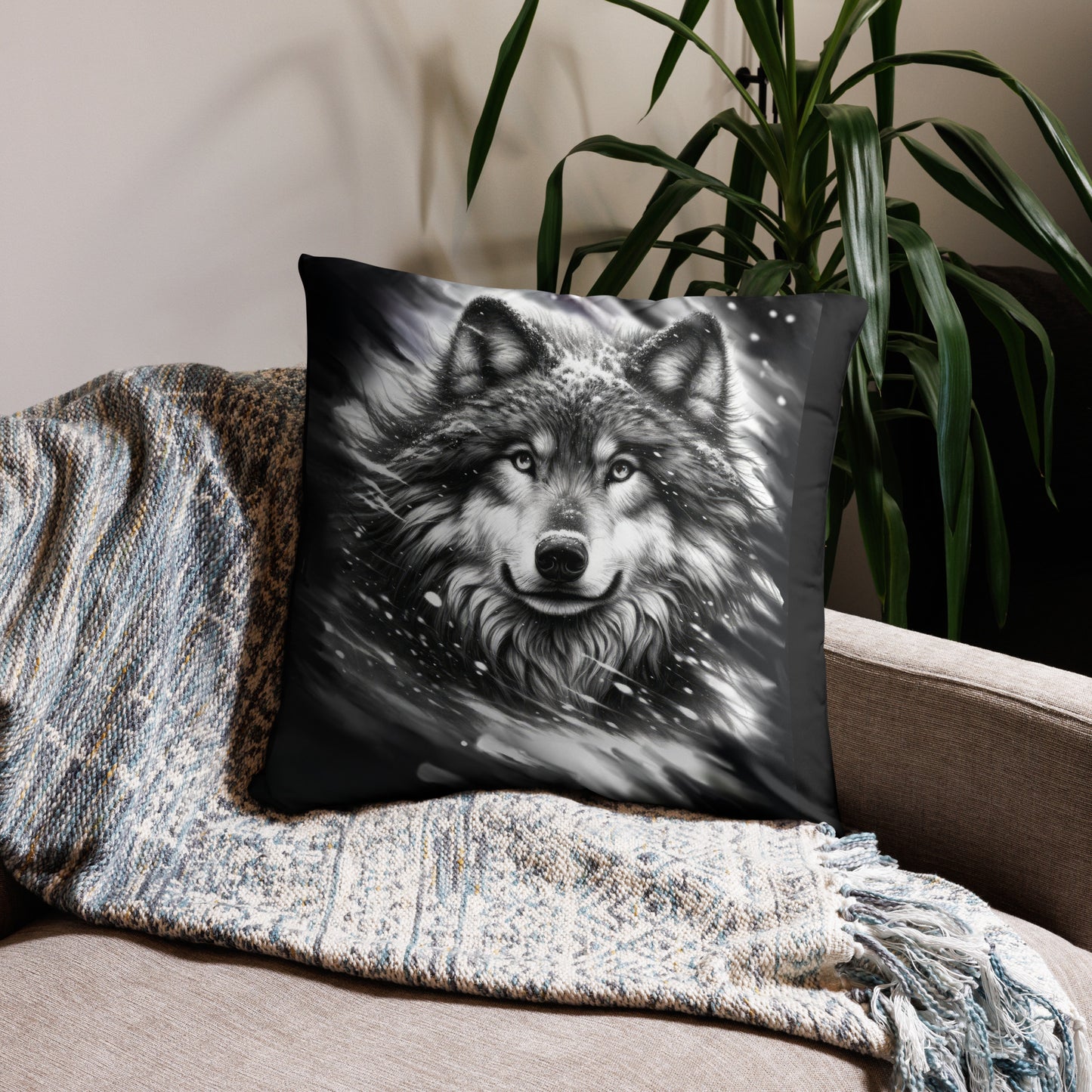 Basic Pillow Snow Wolf 04Blk