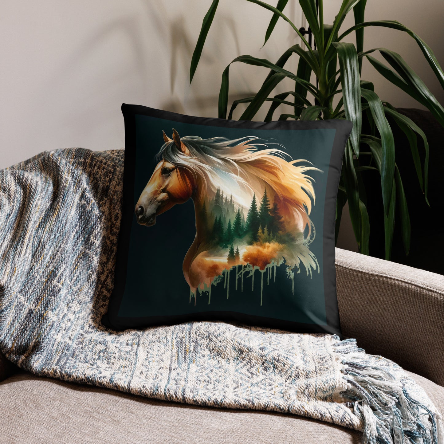 Basic Pillow Wild Horses 02Blk