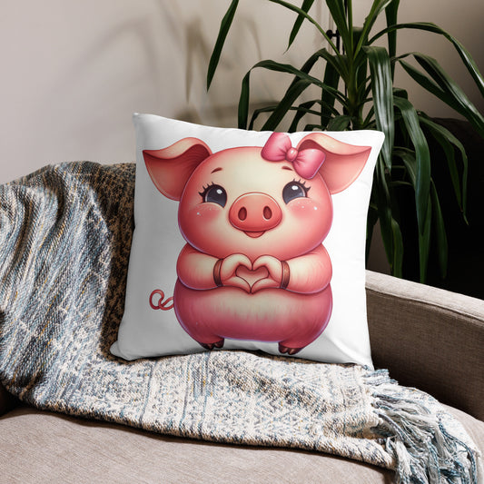 Little Piggy with "Heart Hands" Basic Pillow, Kawaii, Swifties Sign