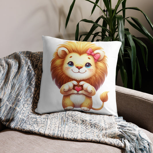 Lion with "Heart Hands" Basic Pillow, Kawaii, Swifties Sign,