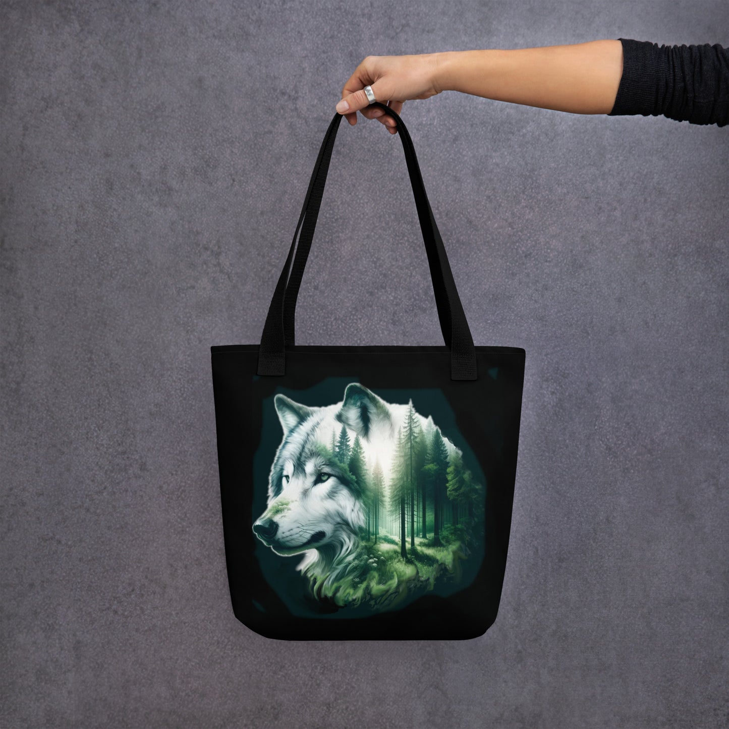 Tote bag Wolf in the Green with Black