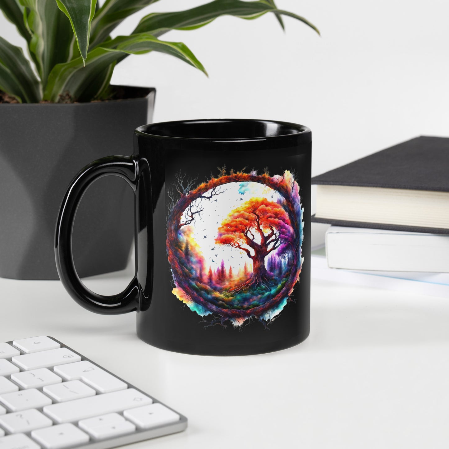 Tree Circle Black Glossy Mug