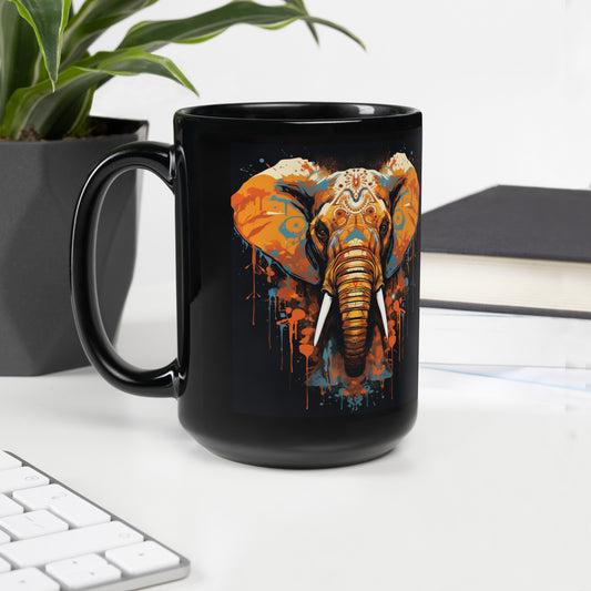 Asia Elephant - Black Glossy Mug