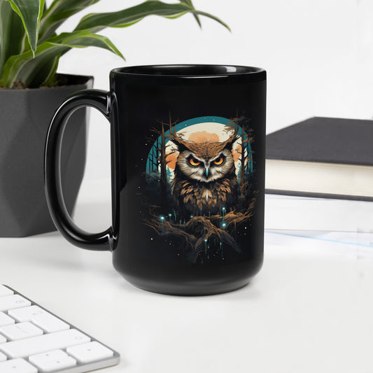 Evil Eye Owl - Black Glossy Mug