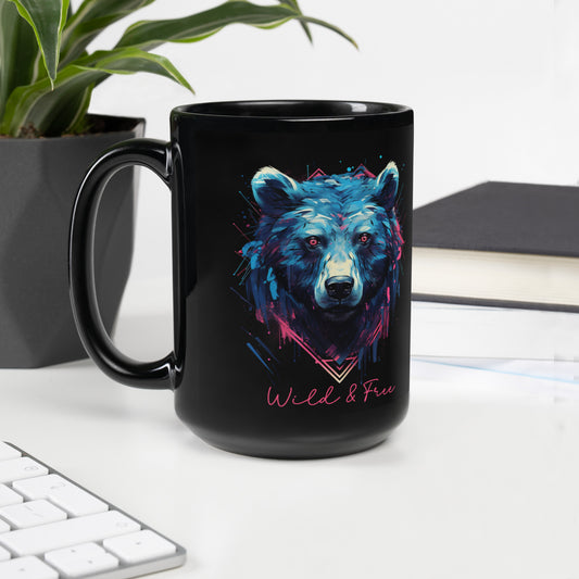 Bear "Wild & Free" Black Glossy Mug