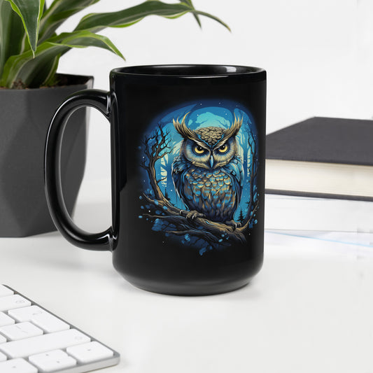 Owl "Midnight Blue" - Black Glossy Mug
