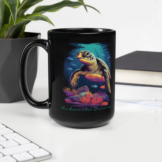 Turtle "Underwater Dreaming" - Black Glossy Mug