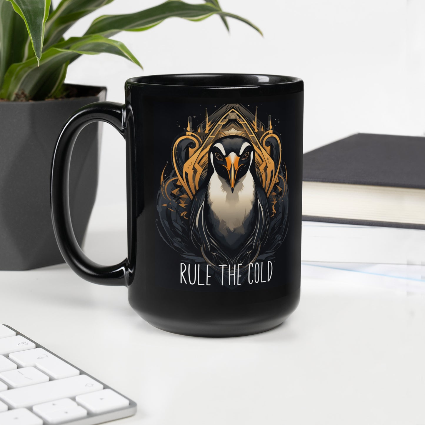 Penguin "Rule the Cold" - Black Glossy Mug