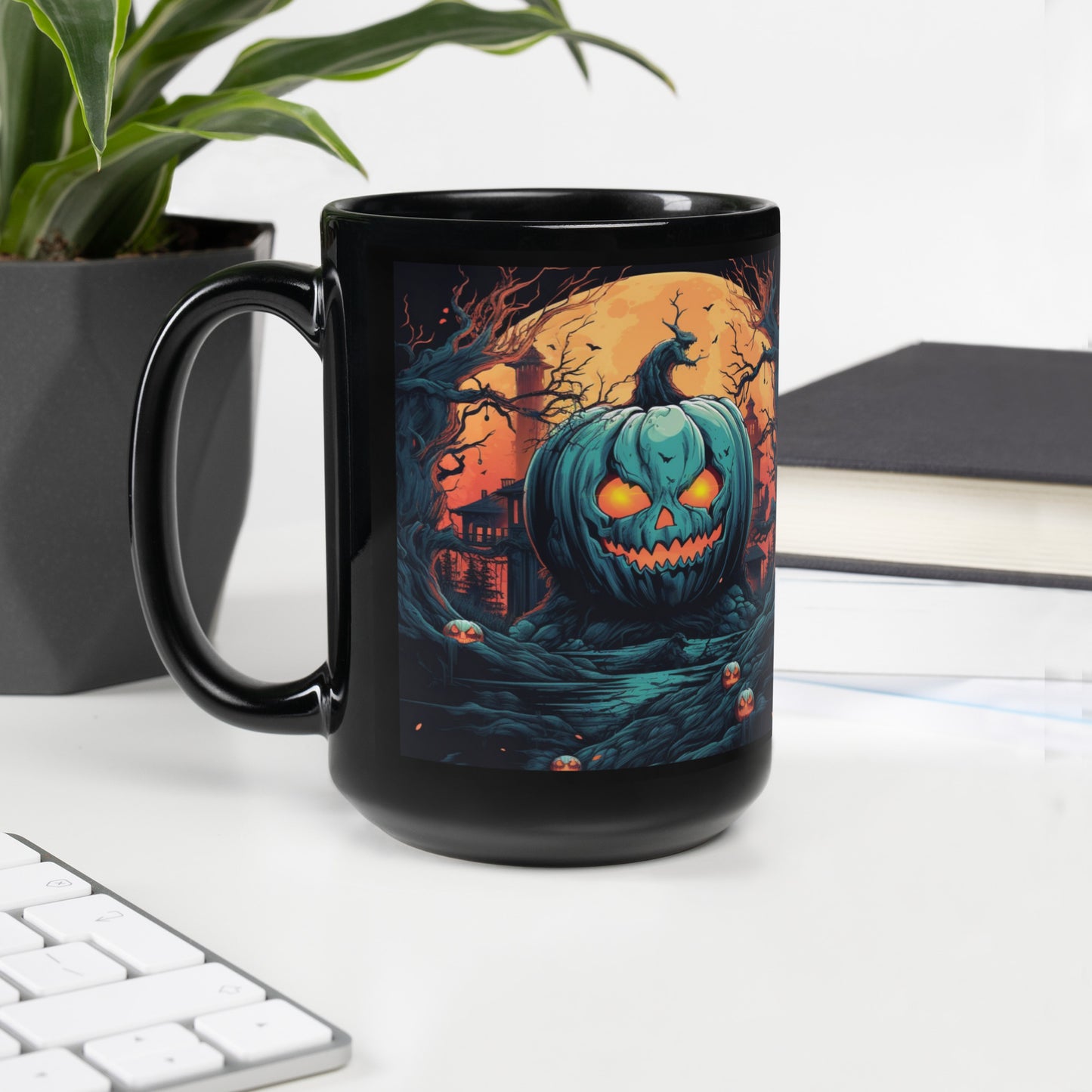 Black Glossy Mug Creepy Halloween 01