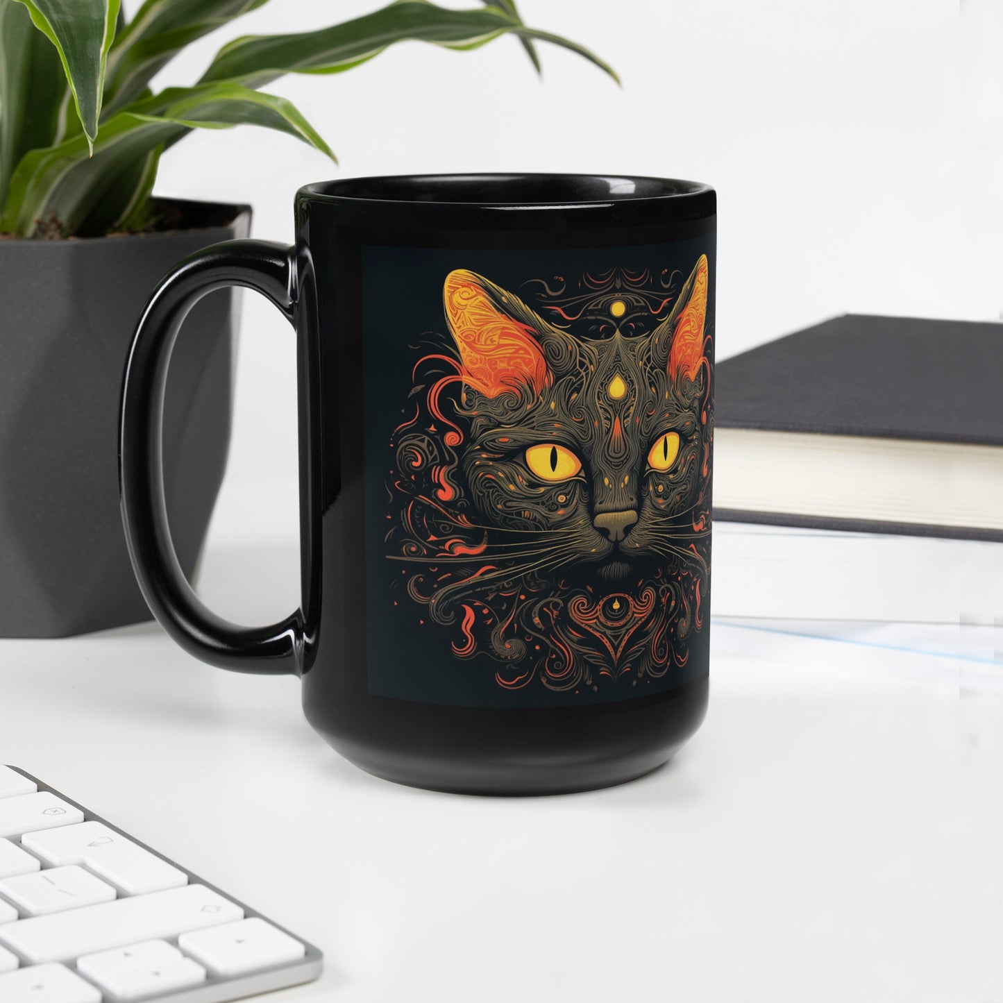 Black Cat Orange & Black Glossy Mug Halloween
