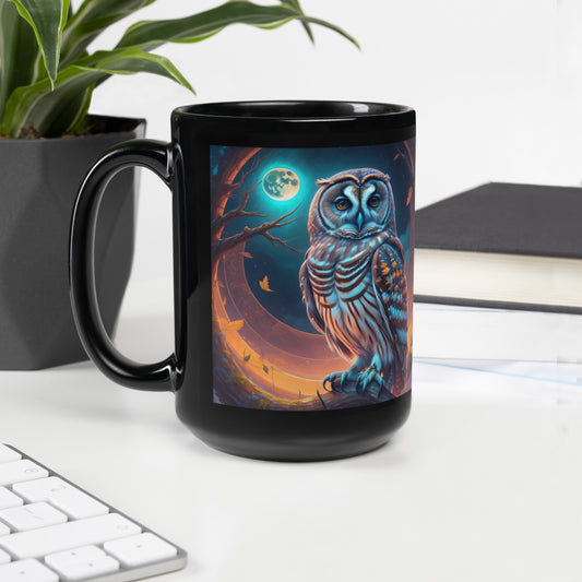Barred Owl - Black Glossy Mug