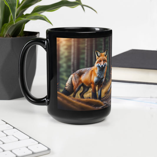 Wilderness Fox Black Glossy Mug