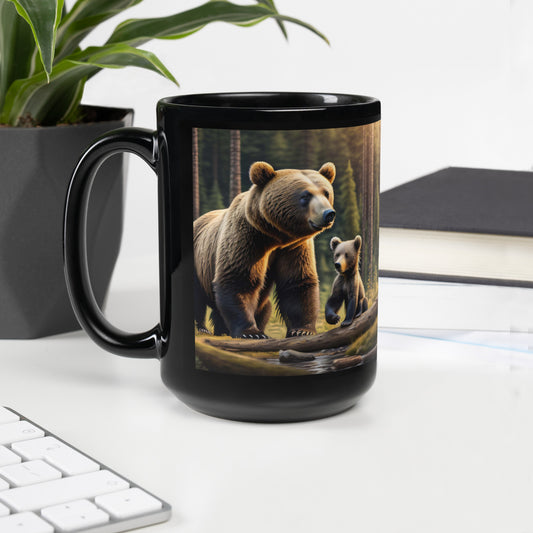 Willderness Bear & Cub - Black Glossy Mug