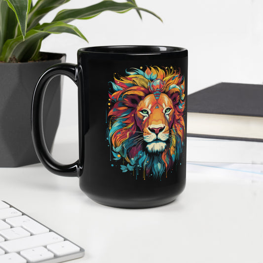 Sir Dazzling the Lion - Black Glossy Mug