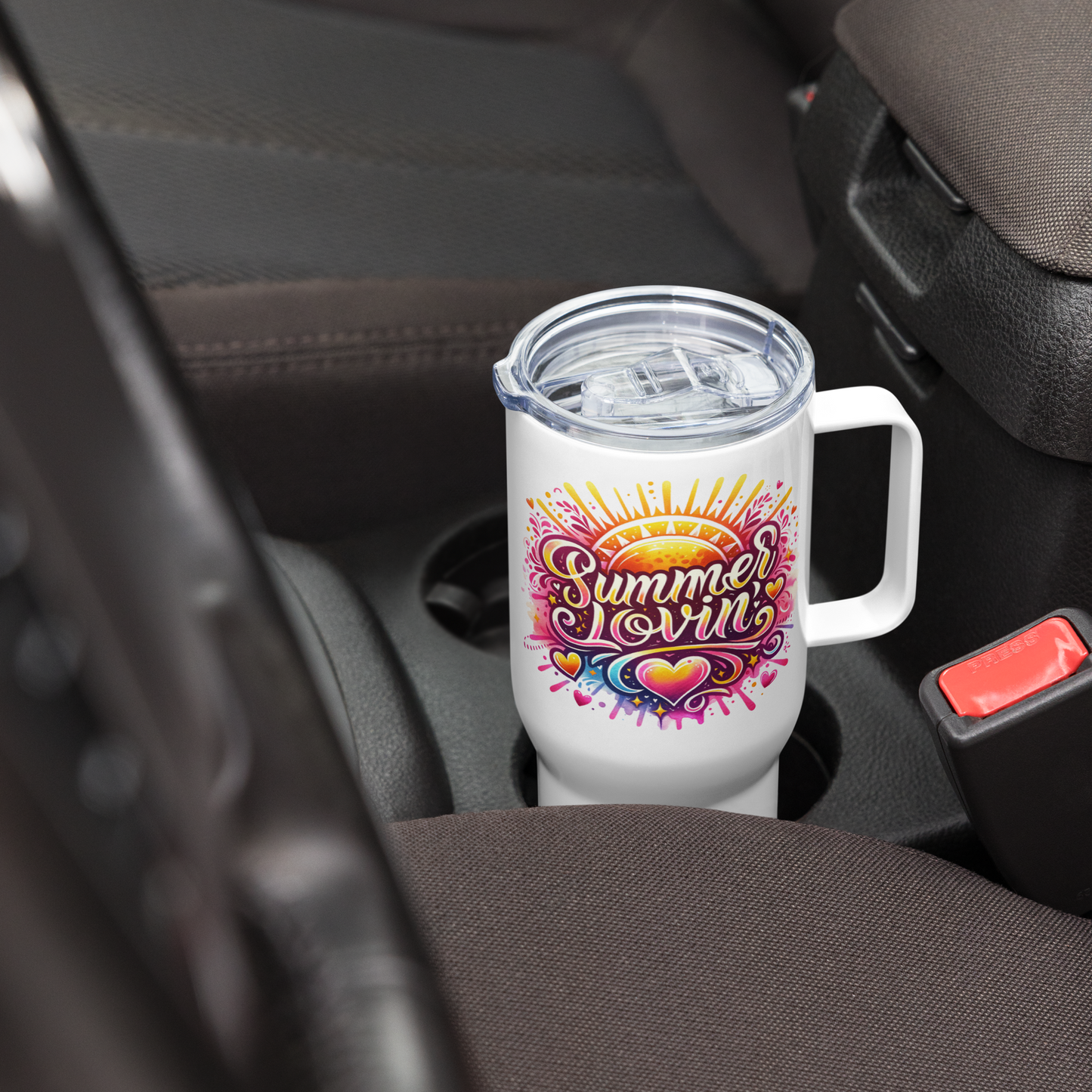 Travel mug with a handle "SUMMER LOVIN"