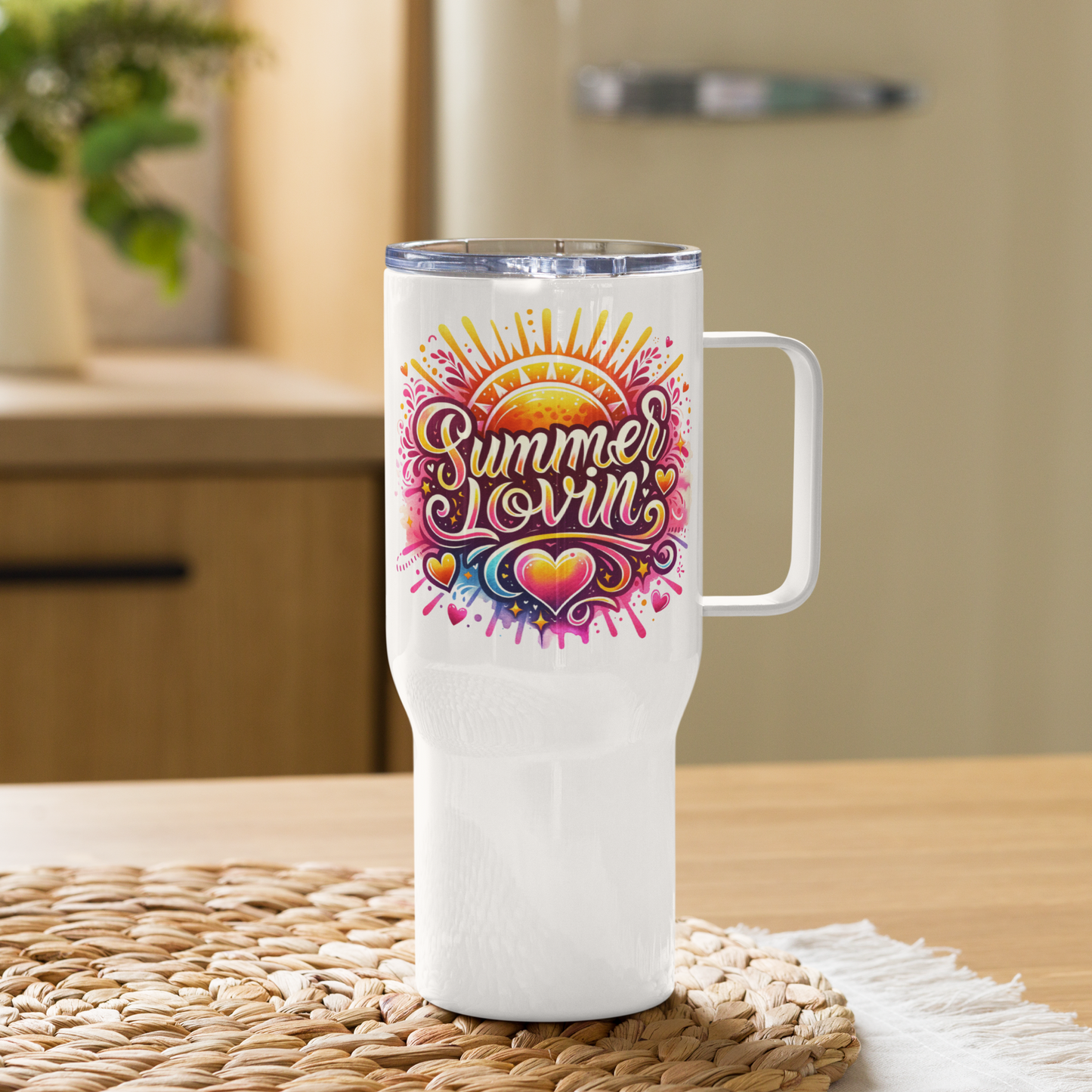 Travel mug with a handle "SUMMER LOVIN"
