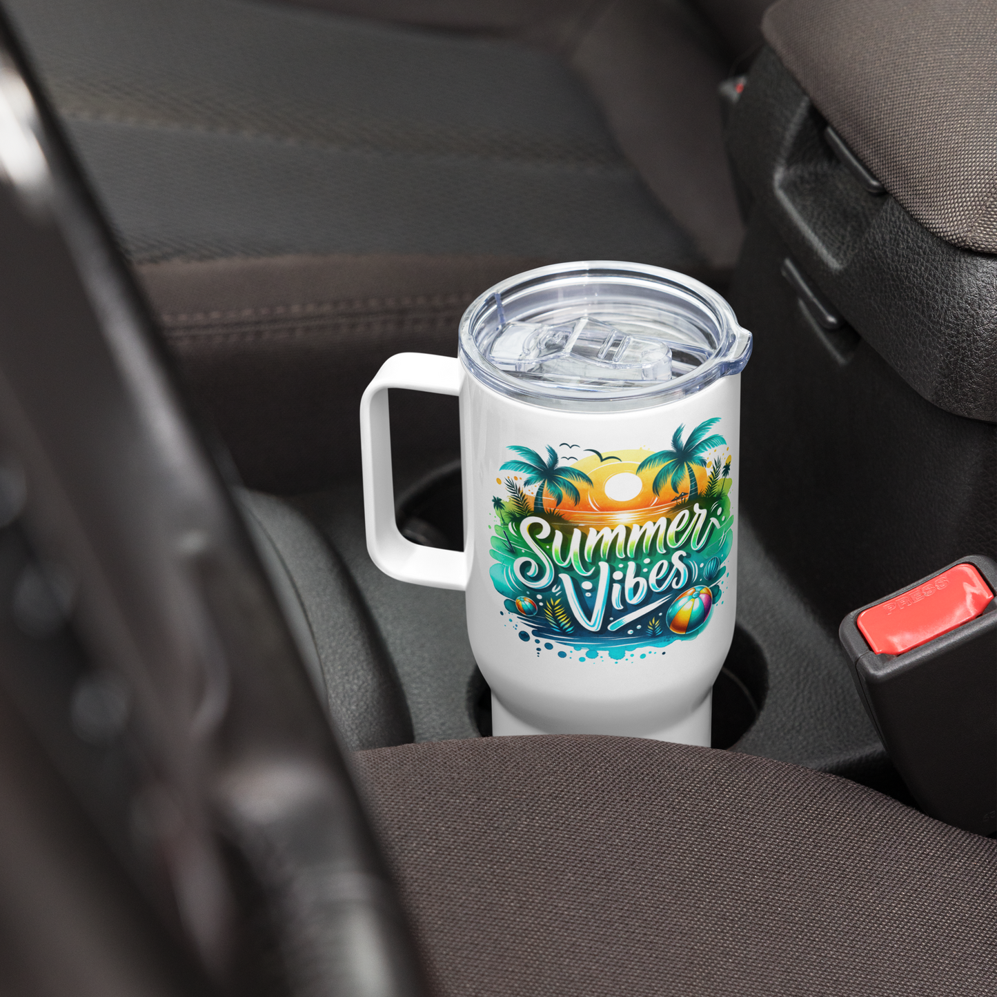 Travel mug with a handle "SUMMER VIBES"