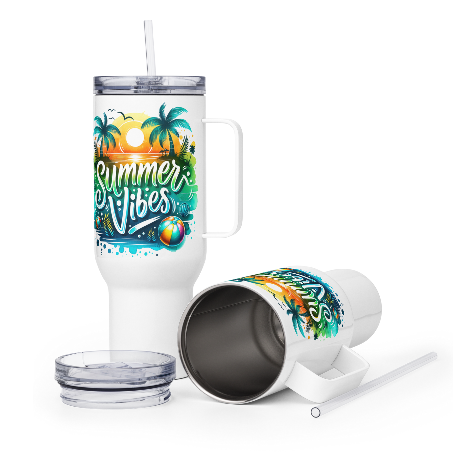 Travel mug with a handle "SUMMER VIBES"