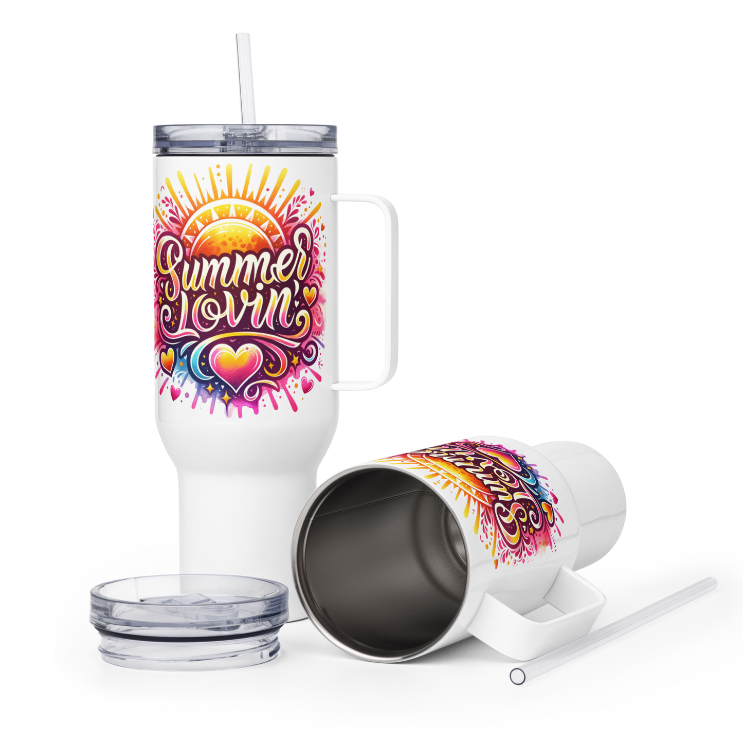Travel mug with a handle "SUMMER LOVIN"