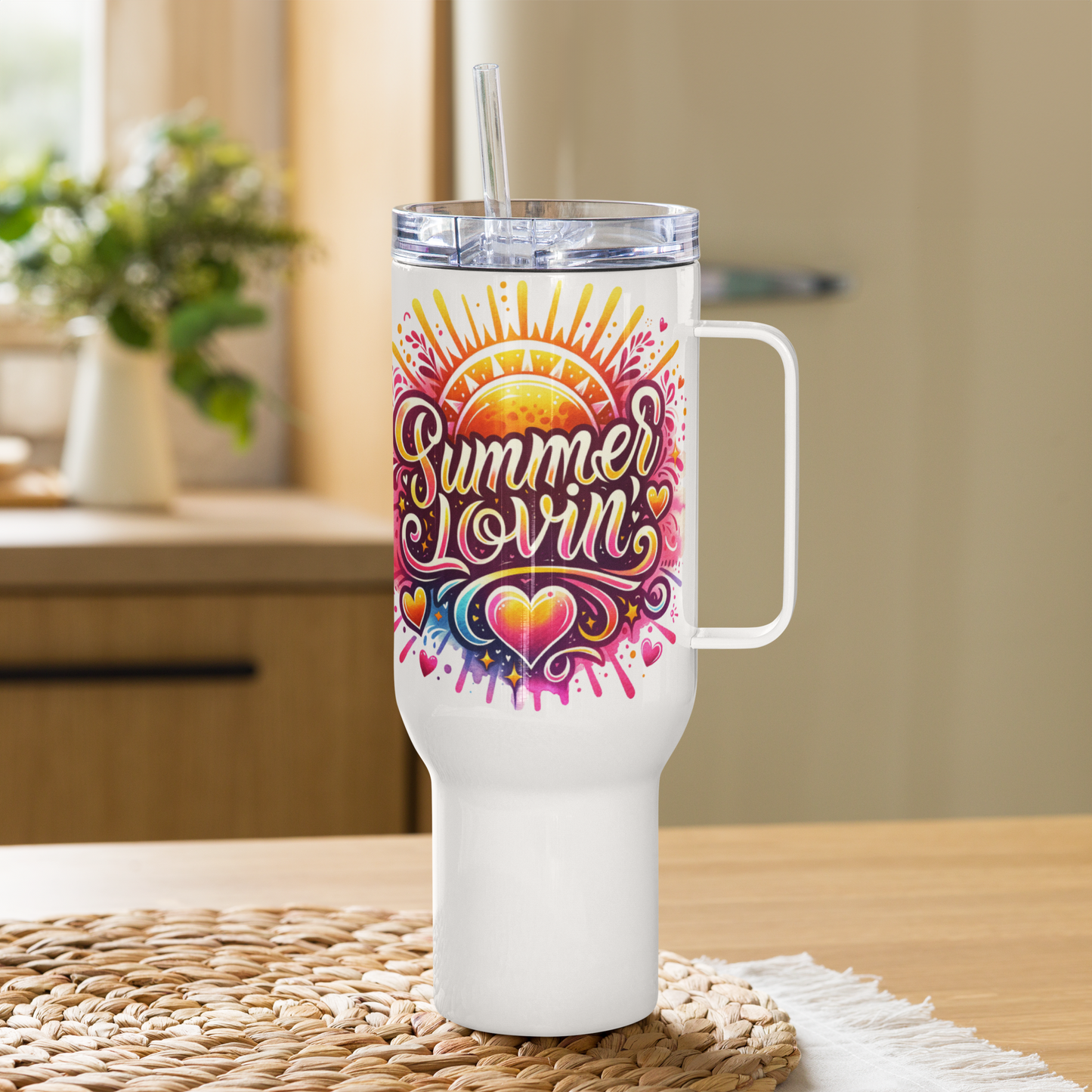Travel mug with a handle "SUMMER LOVIN"