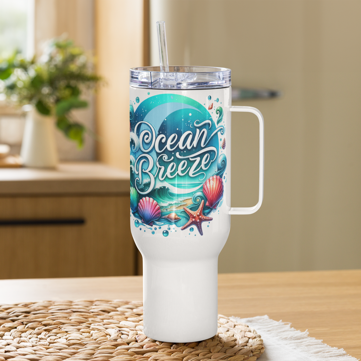 Travel mug with a handle "OCEAN BREEZE"