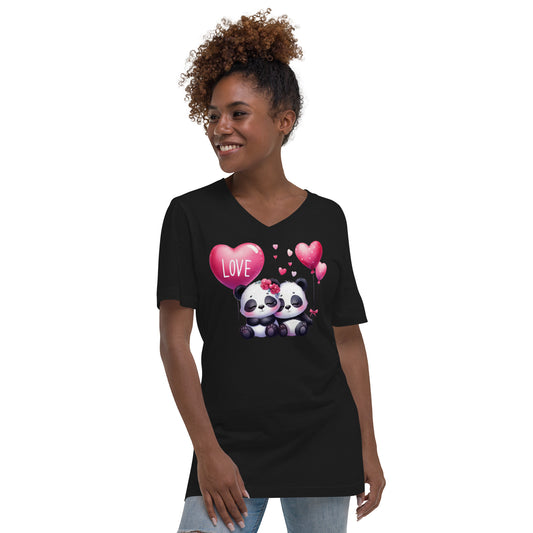 Kawaii Animals Panda Love - Unisex Short Sleeve V-Neck T-Shirt
