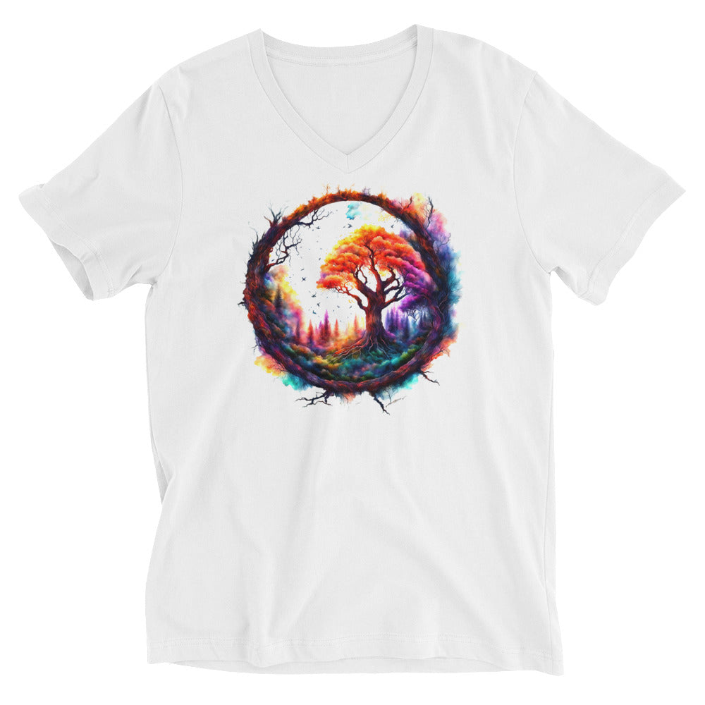Tree Circle Unisex Short Sleeve V-Neck T-Shirt