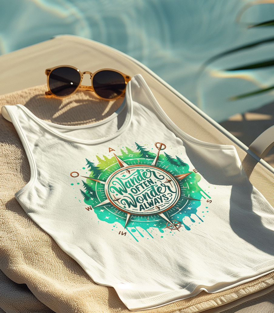 Women’s micro-rib tank top "Wander Often, Wonder Always"