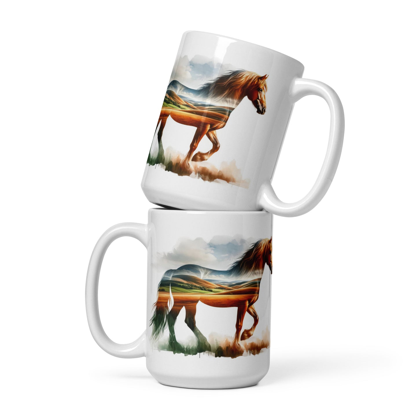 White glossy mug Wild Horses 04 Fields