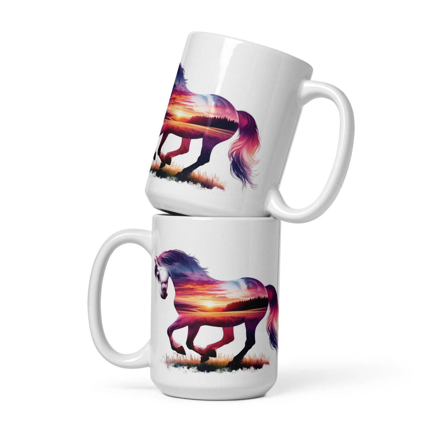 White glossy mug Wild Horses 03 Sunrise