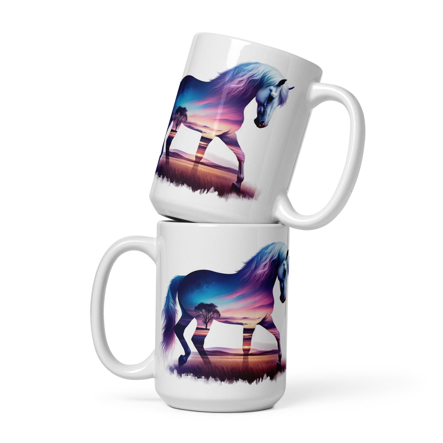 White glossy mug Wild Horses 02 Sunset