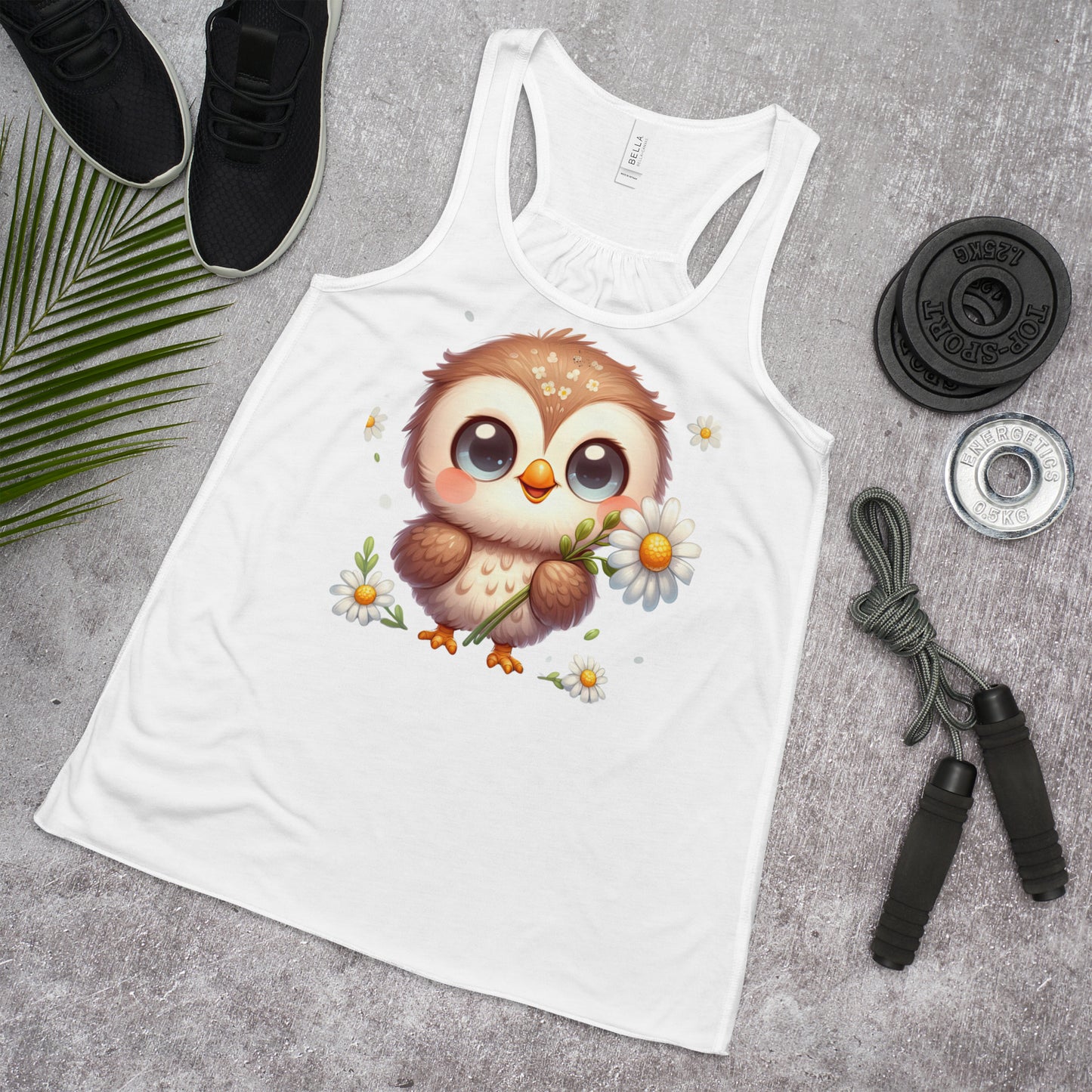 Kawaii Owl & Daisies Women's Flowy Racerback Tank