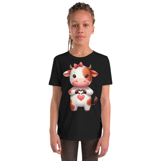 Youth Short Sleeve T-Shirt -Cow with "Heart Hands"