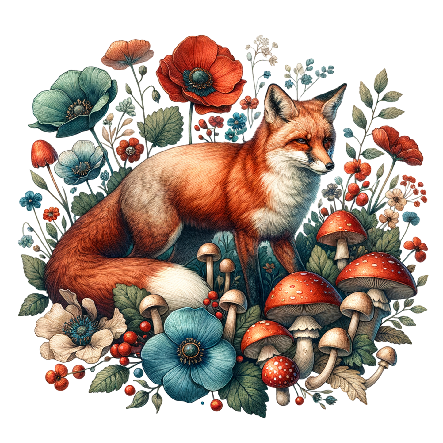 Enamel Mug "Poppies & Vintage Fox"