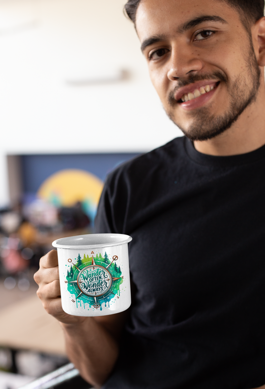 Enamel Mug "Wander Often, Wonder Always"