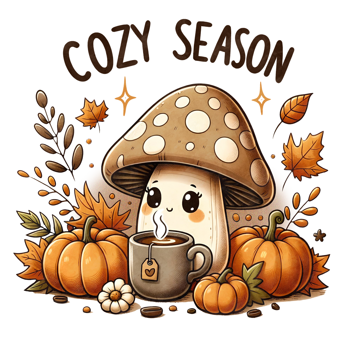 Short-Sleeve Unisex T-Shirt "Cozy Season with Cute Mushroom drinking Tea"
