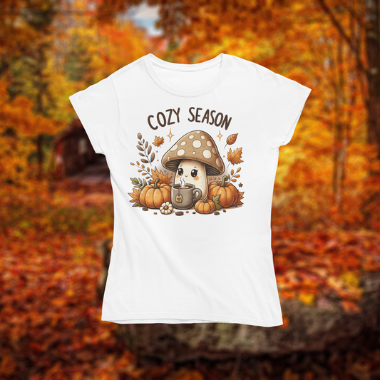 Short-Sleeve Unisex T-Shirt "Cozy Season with Cute Mushroom drinking Tea"