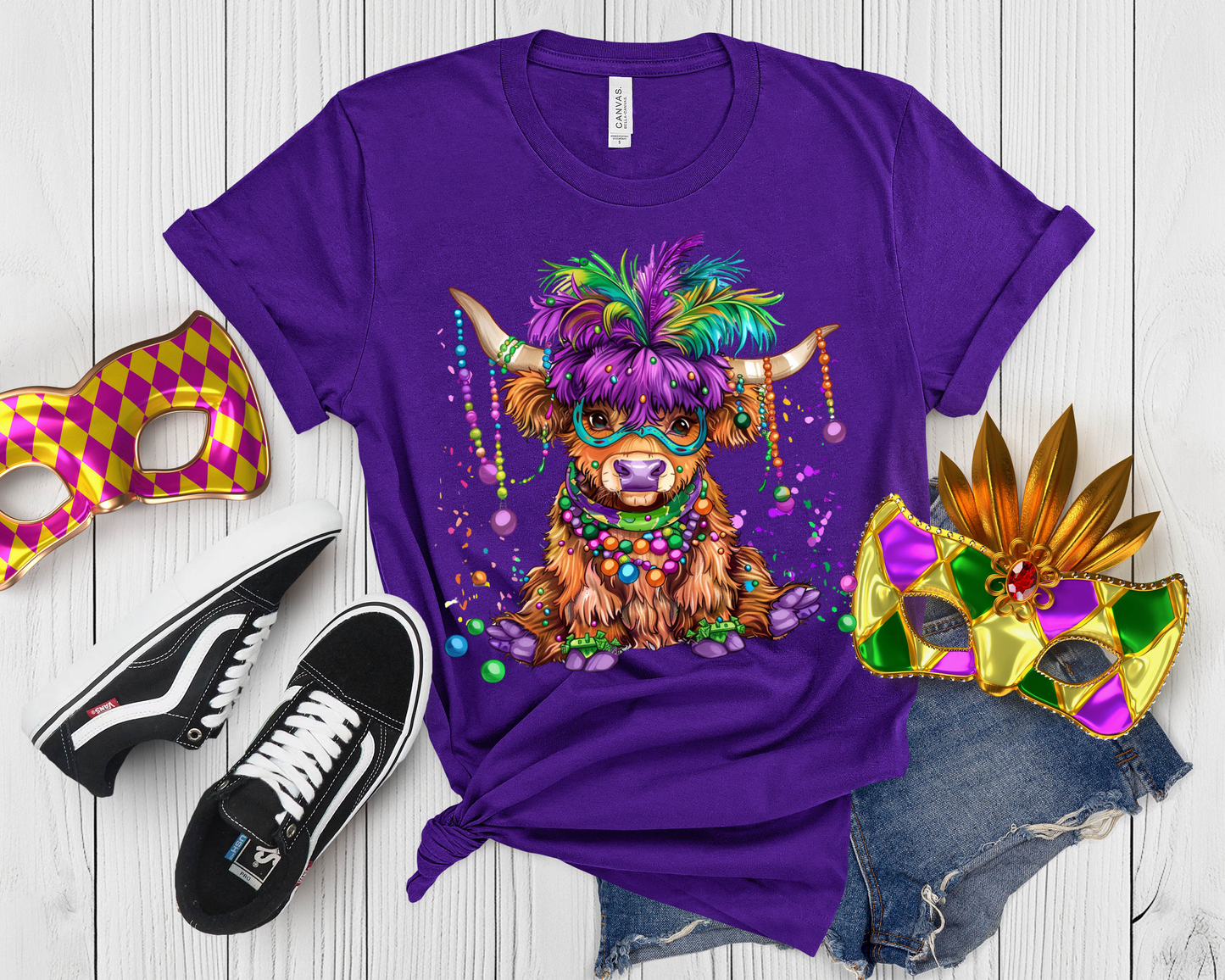 Unisex classic tee "Highland Cow Celebrating Marti Gras"