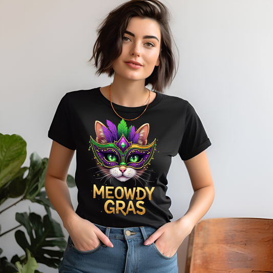 Unisex classic tee Mardi Gras MEDOWDY GRAS with Cat Mask