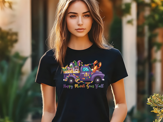 Unisex classic tee with a Truck and  "Happy Mardi Gras Y'all"
