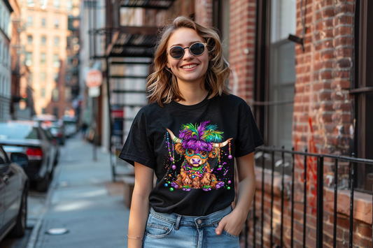 Unisex classic tee "Highland Cow Celebrating Marti Gras"