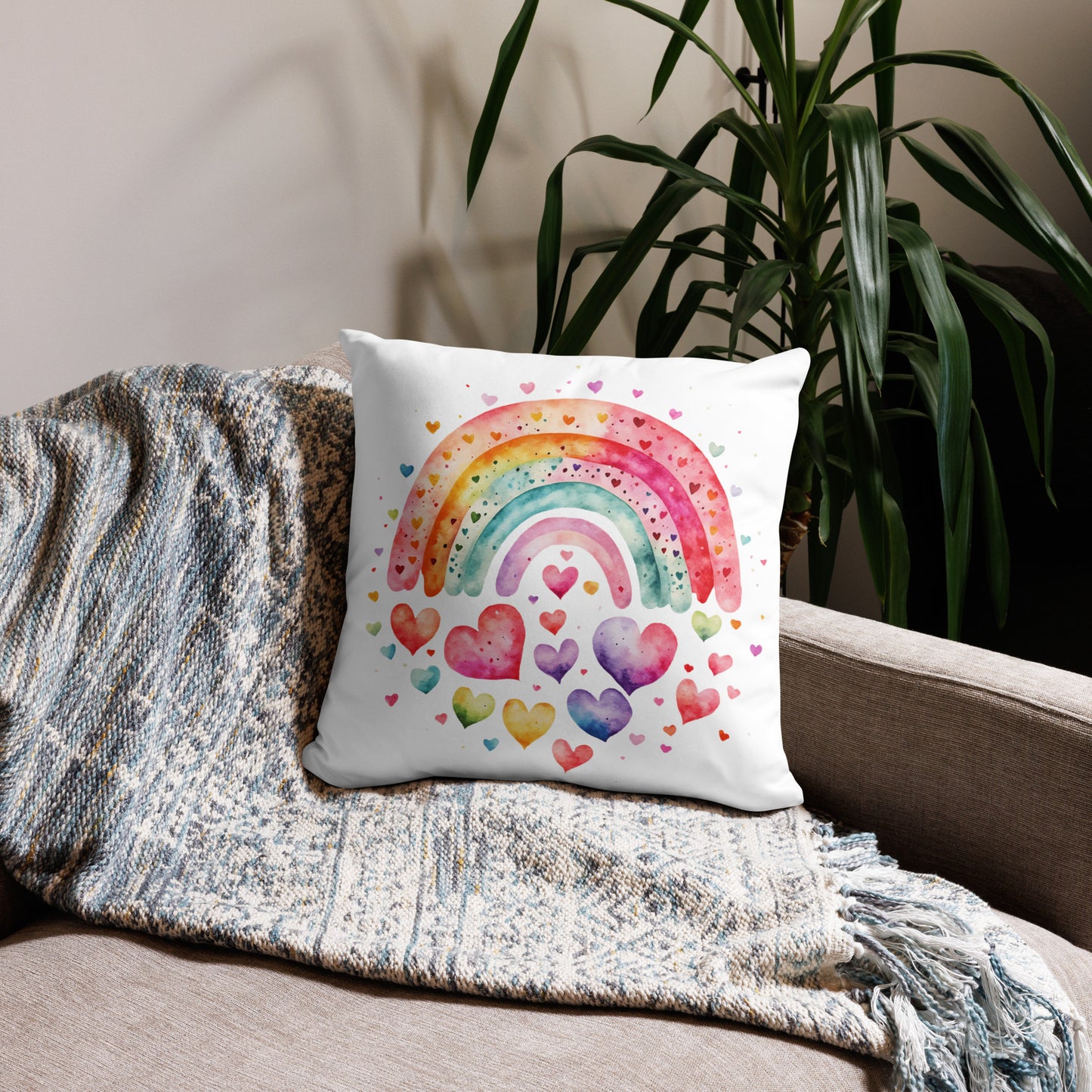 Basic Pillow "Rainbow and Hearts" Falling hearts