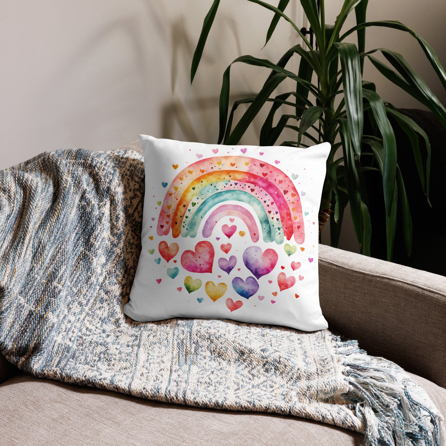 Basic Pillow "Rainbow and Hearts" Falling hearts