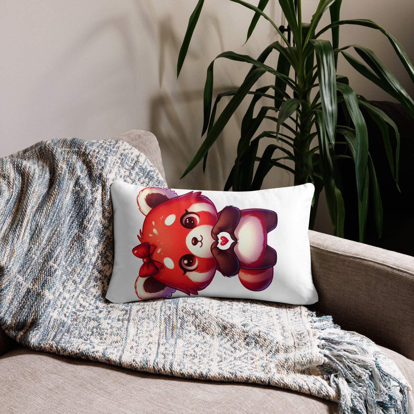 Red Panda with "Heart Hands" Basic Pillow, Kawaii, Swifties Sign,